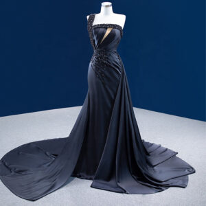 One Shoulder Mermaid Evening Gowns Dress With Long Tail