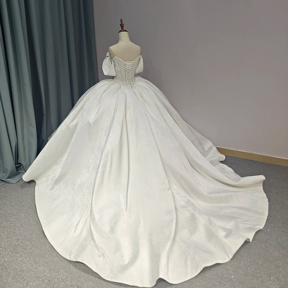 Satin wedding Dresses Ball Gown Sleeveless Beaded Crystal Sweet Dress Corset - Image 6