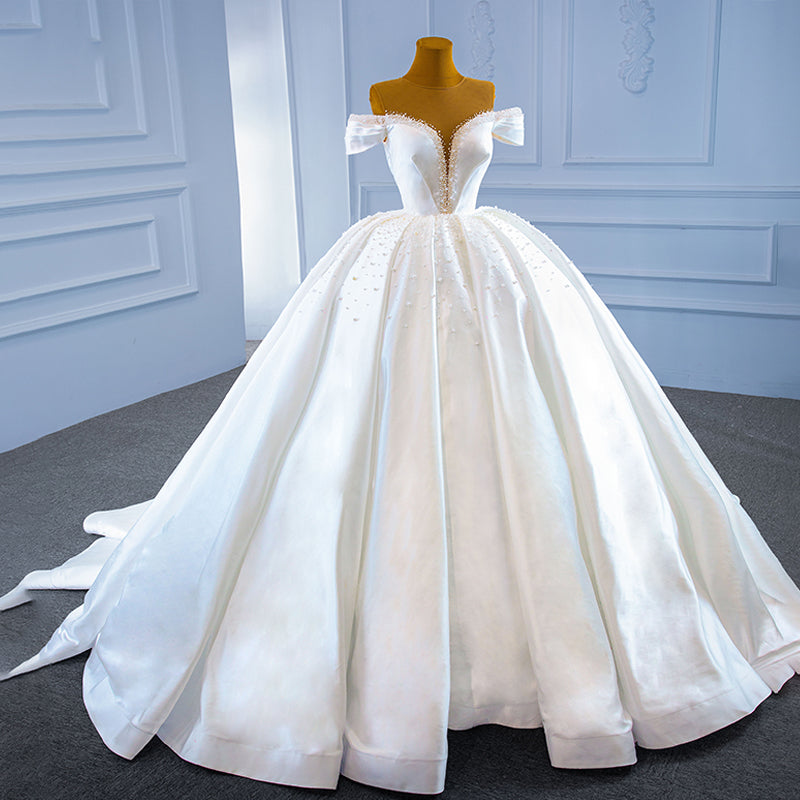 Off Shoulder Satin Wedding Gown  Dress Bridal Ball Wedding Dress