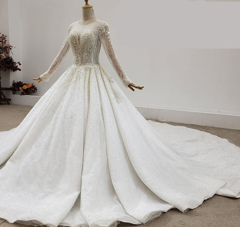 Heavy Beading Elegant Long Sleeve Bridal Gowns Wedding Dress