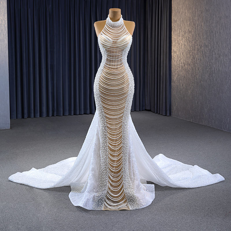 2023 New Arrival Stand Collar Mermaid Designer Bridal Wedding Dress