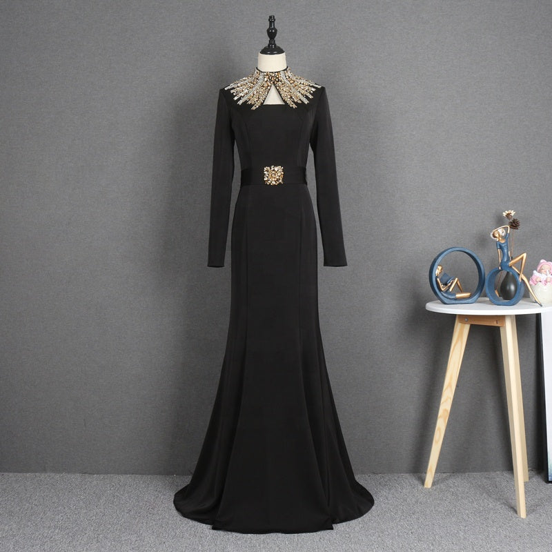 Long Sleeve Women Fashion Black Women Gowns Evening Dresses Formal Party