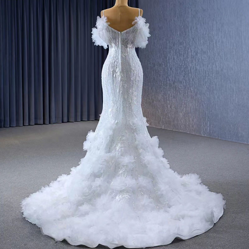 Feather Spaghetti Strap Mermaid Wedding Dresses - Image 5
