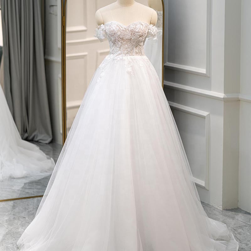 Simple Modest Off Shoulder Bridal Sweetheart wedding Gowns Dress