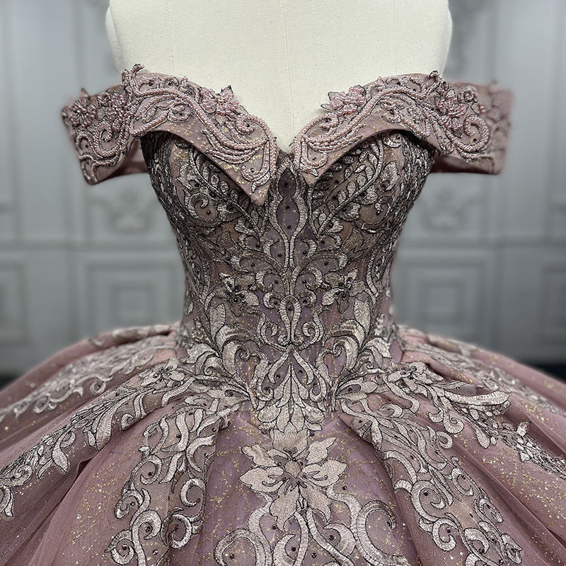 Glitter Pink Embroidery Evening Dresses