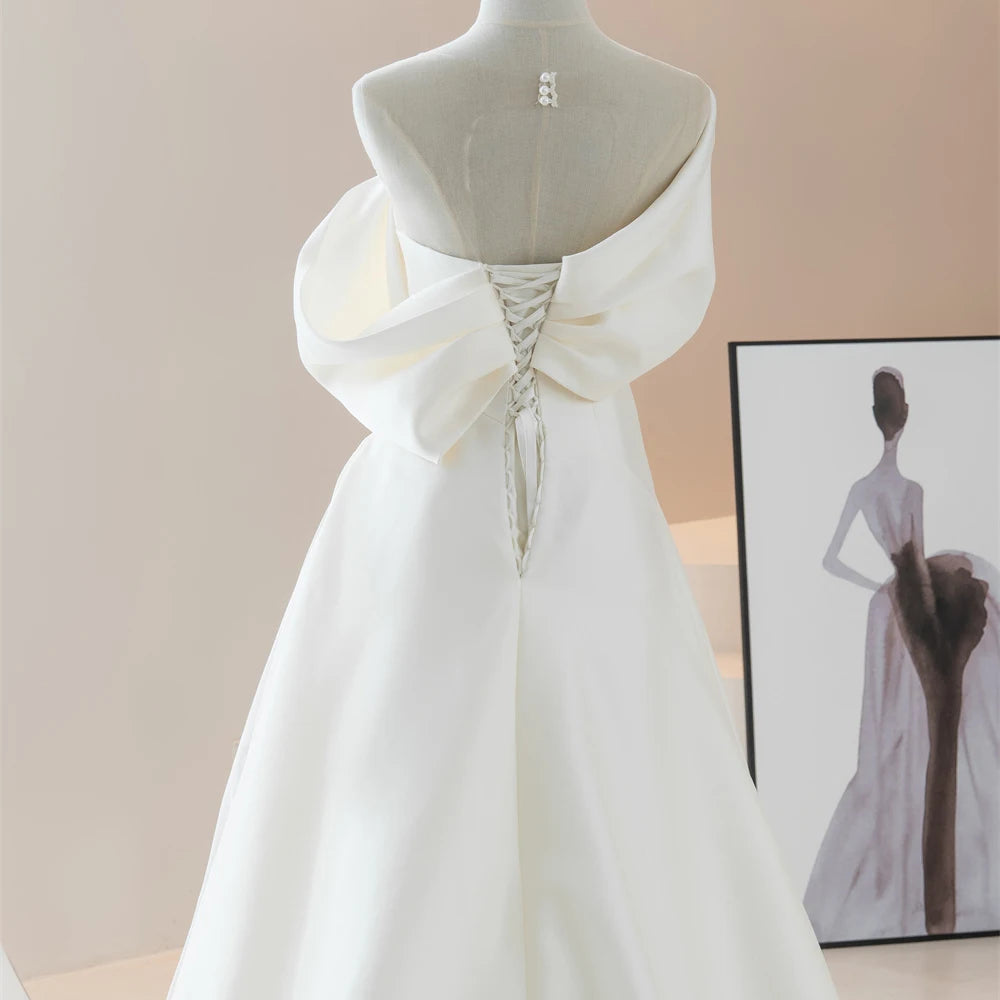 Classic Satin A-Line Bridal Wedding Women Dresses For Party - Image 3