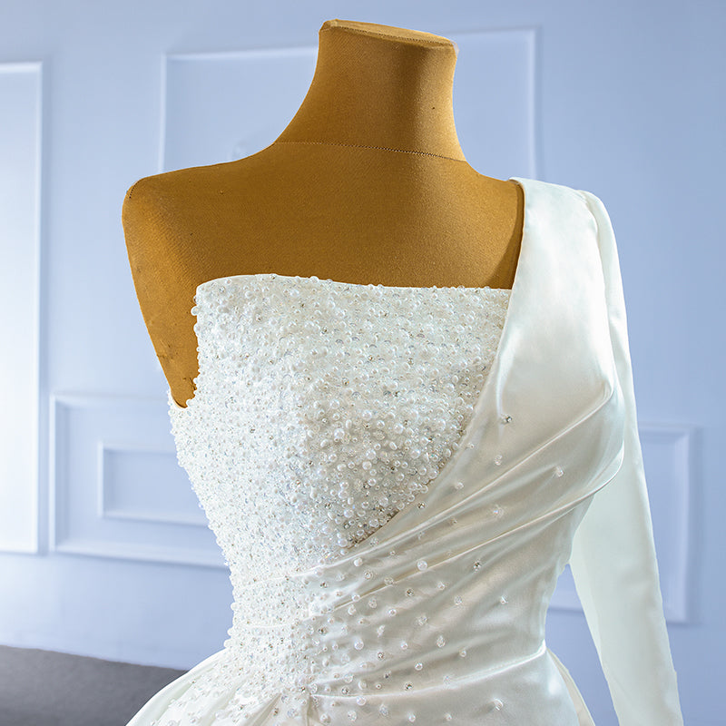 New Design One Shoulder Elegant Crystal Wedding Dress Bridal Gown