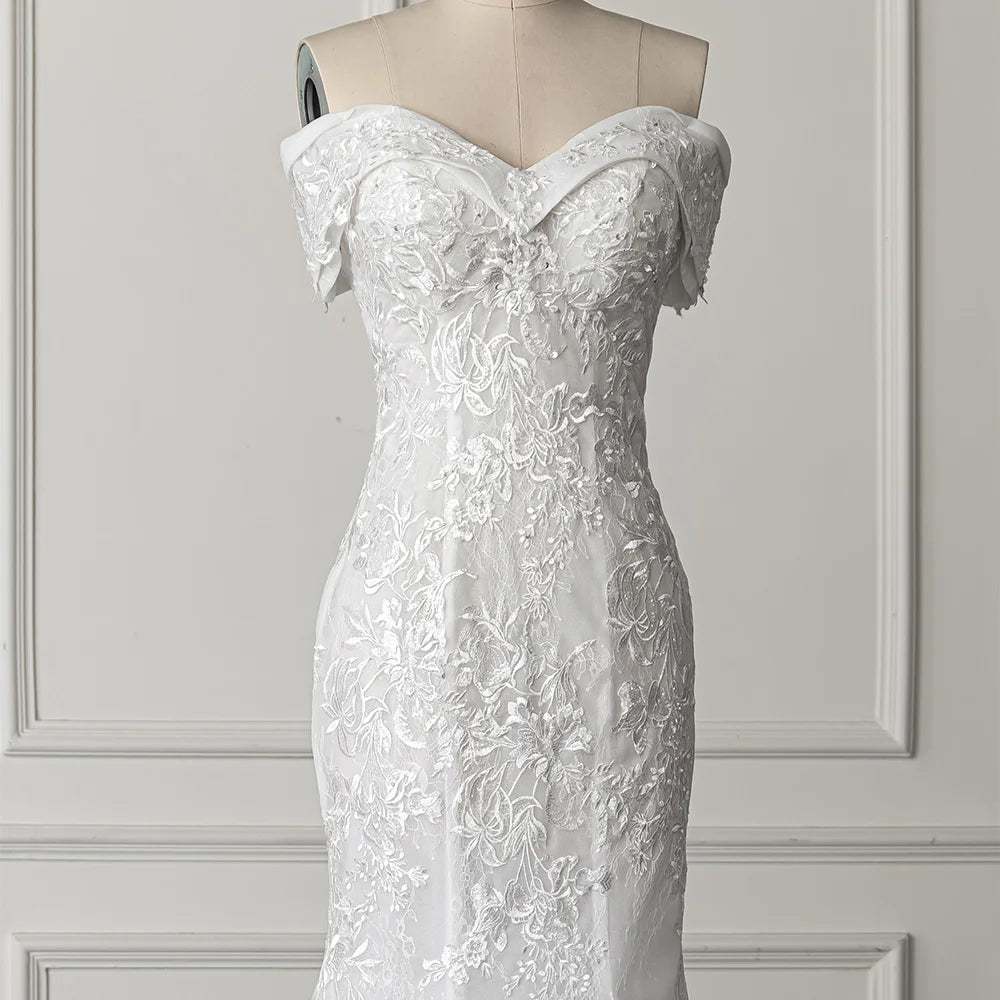 Elegant Lace Sweetheart Bridal Women's Wedding Gowns Dresses With Tail - Image 4