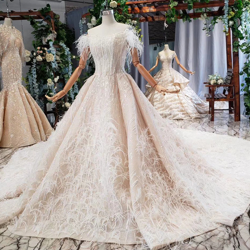 boat neck luxury gown wedding dresses