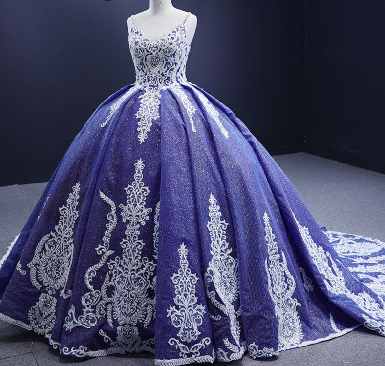 Glitter Luxury Embroidery Lace Party Ball Gown Evening Dresses