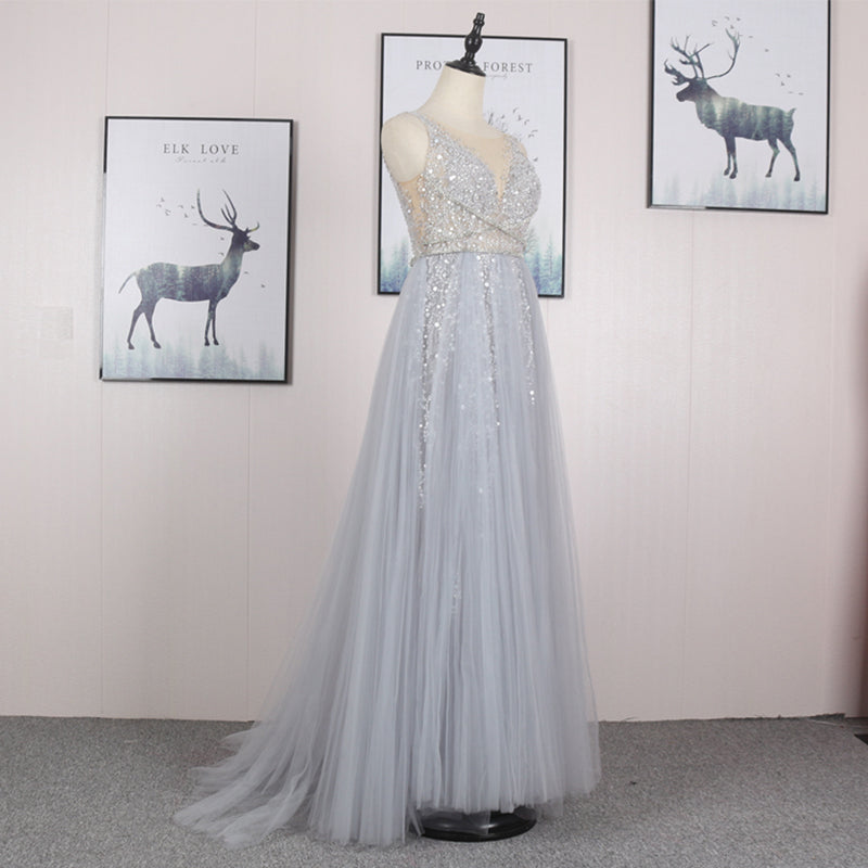 Deep V Beading Sequin Fashion Formal Dresses Evening Party Dress - Image 4