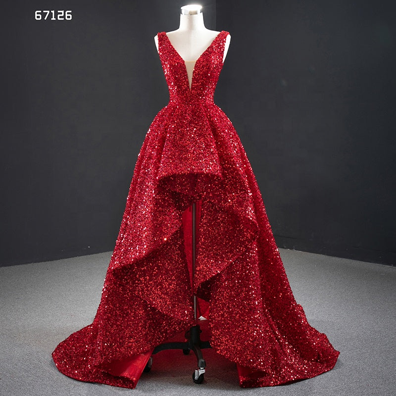 sexy sequin prom women v neck red party women evening dress