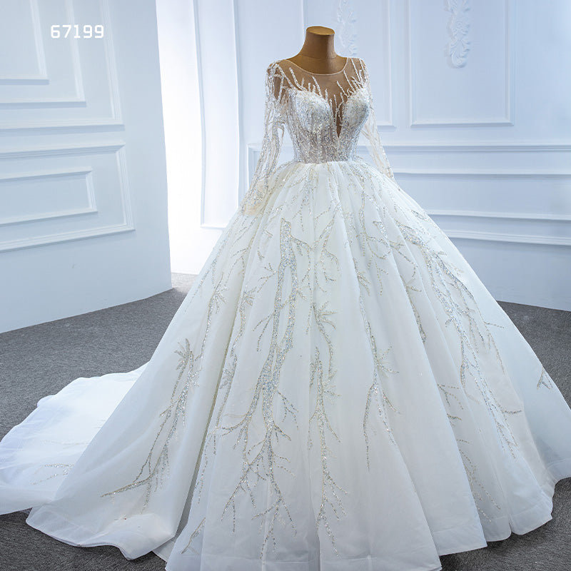 Crystal Long Sleeve Full Beading Luxury Gown Bridal Wedding Dress