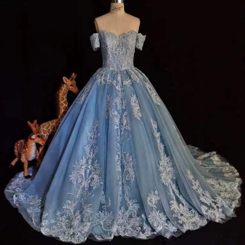 Princess Embroidery Off Shoulder Prom Bridal Evening Dresses