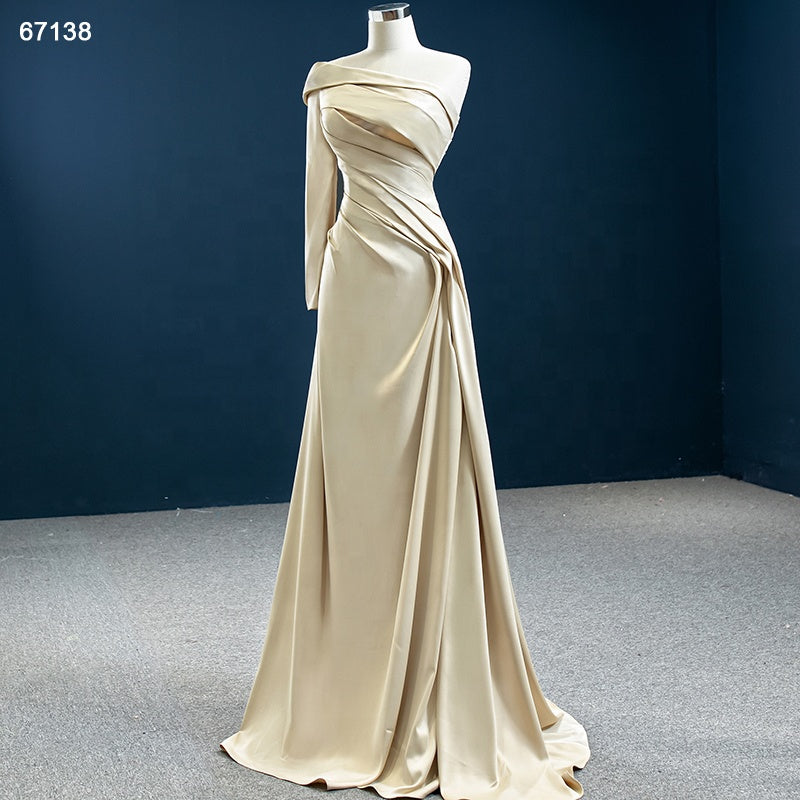 Satin One Shoulder Party Dress Women Evening Dress
