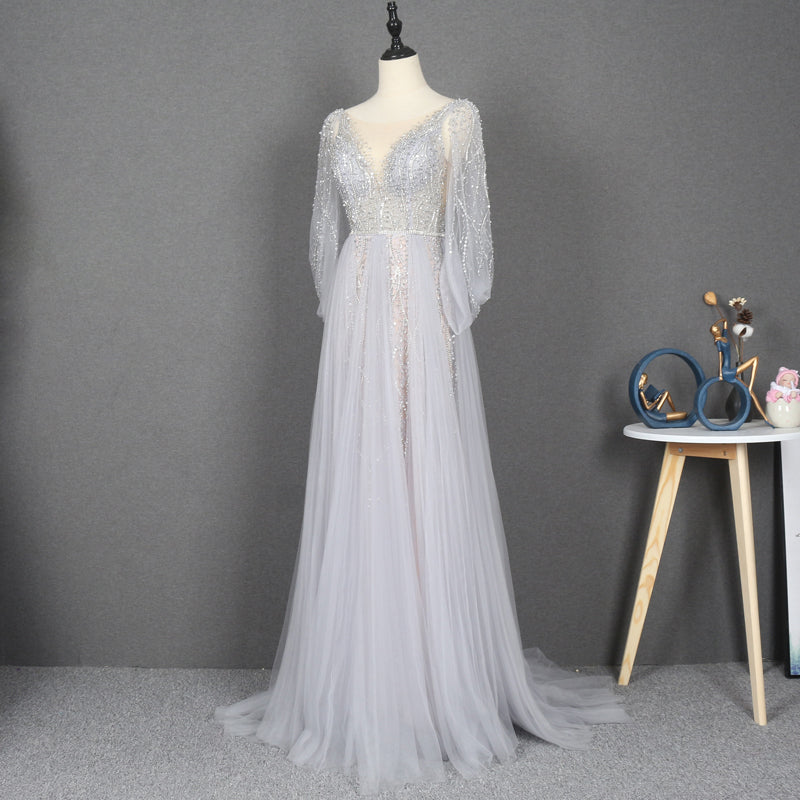 Long Dress Elegant Deep V Beading Sequin Formal Evening Dress - Image 5