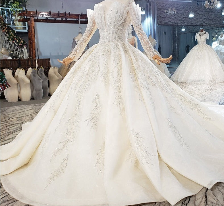Elegant Long Sleeve Beading Sequin Women Wedding Dress Bridal Gown