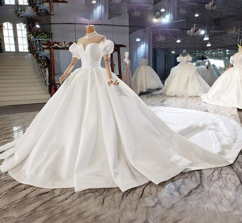 Puff Sleeve Long Dress For Weddings Women Wedding Dress