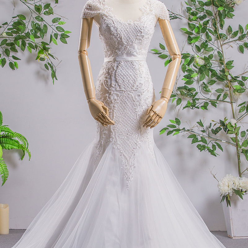 Mermaid Lace Applique Sleeveless Women Elegant Wedding Dress For Bride - Image 5