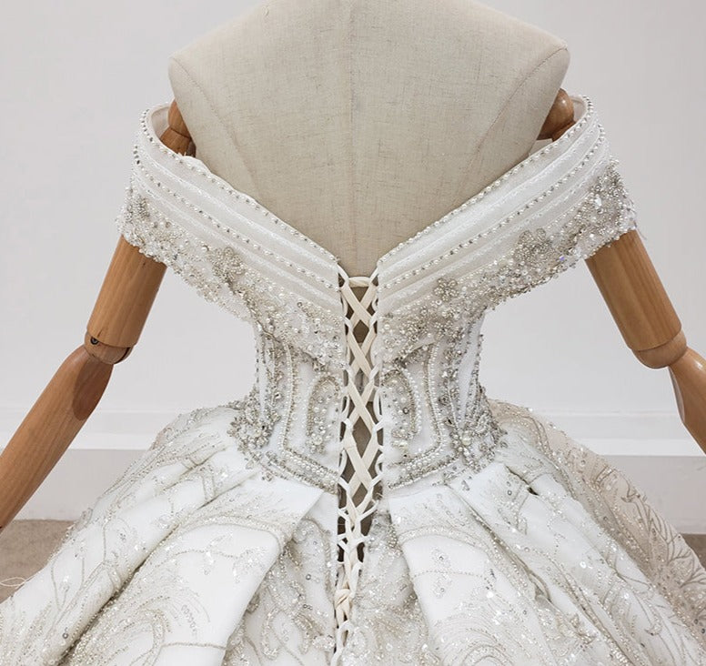 Luxury Women Elegant Off Shoulder Beading Wedding Dress For Bride - Image 8
