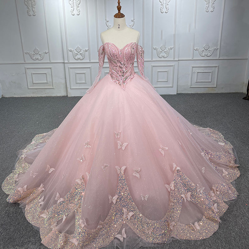 Elegant Off Shoulder Pink Ball Gown Evening Party Dresses
