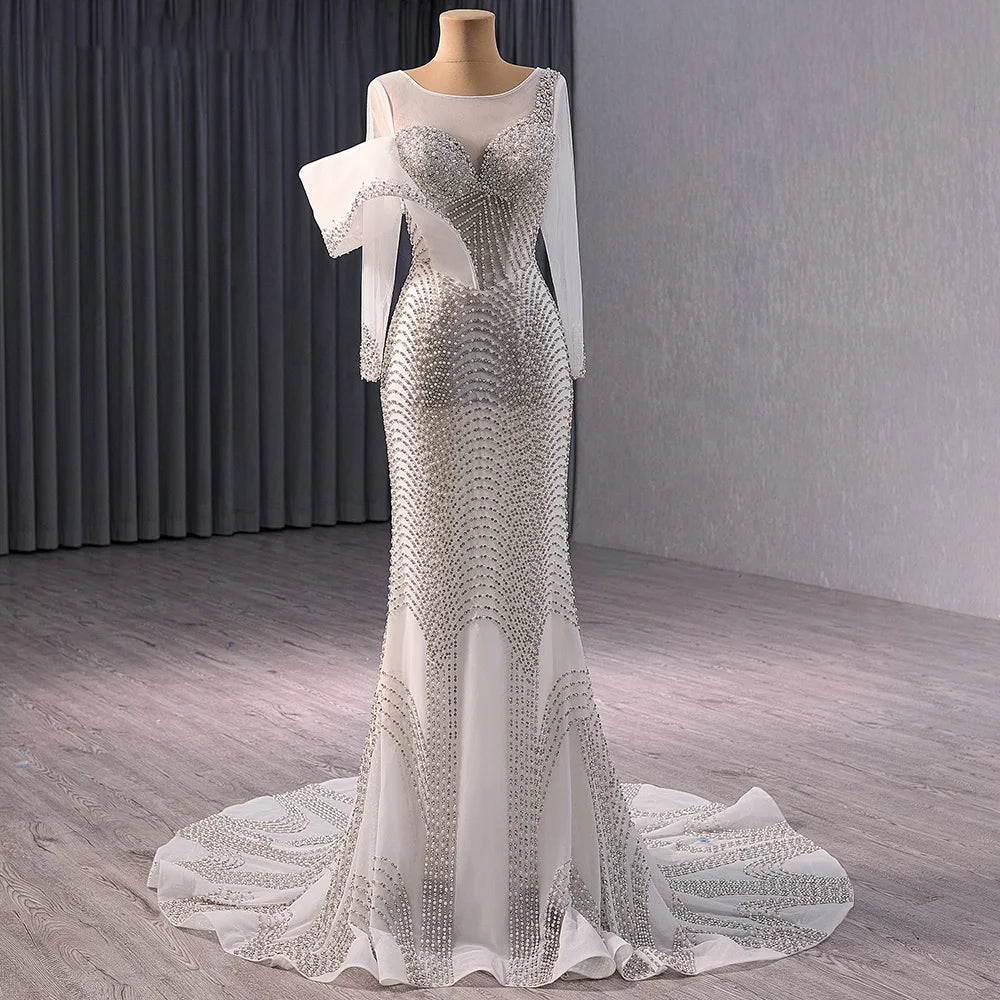 Beading Silver Formal Evening Gown New Arrival Customized Plus Size Mermaid Party Dresses
