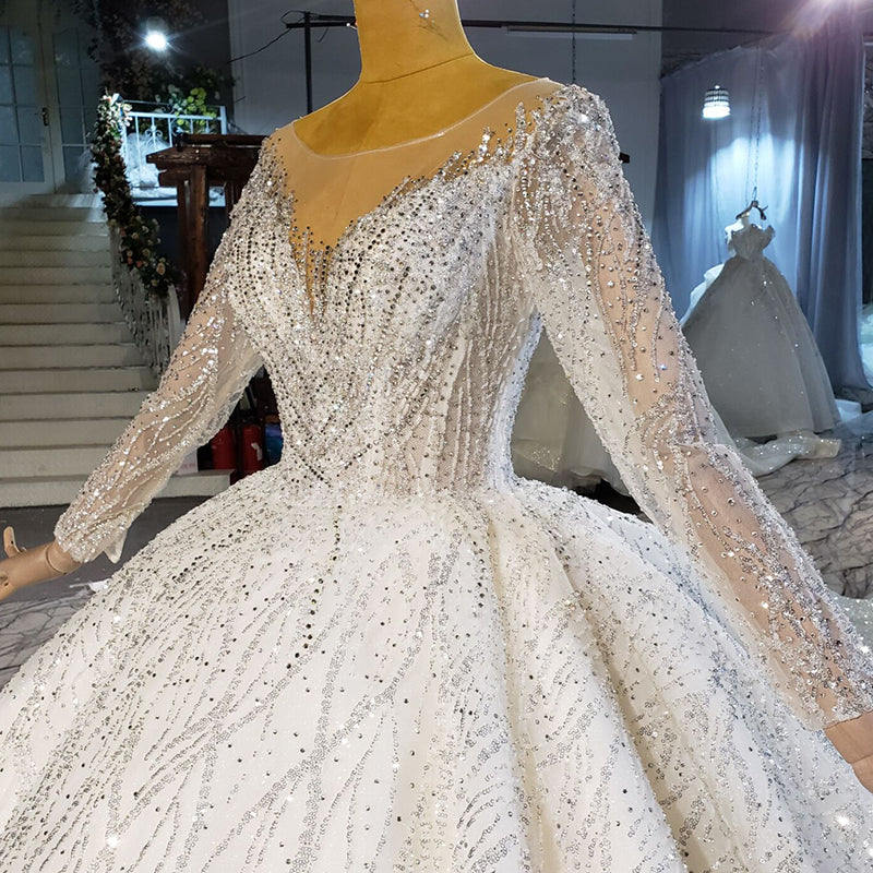High Quality Long Sleeve Beading Lace Wedding Dress Bridal Gown - Image 4
