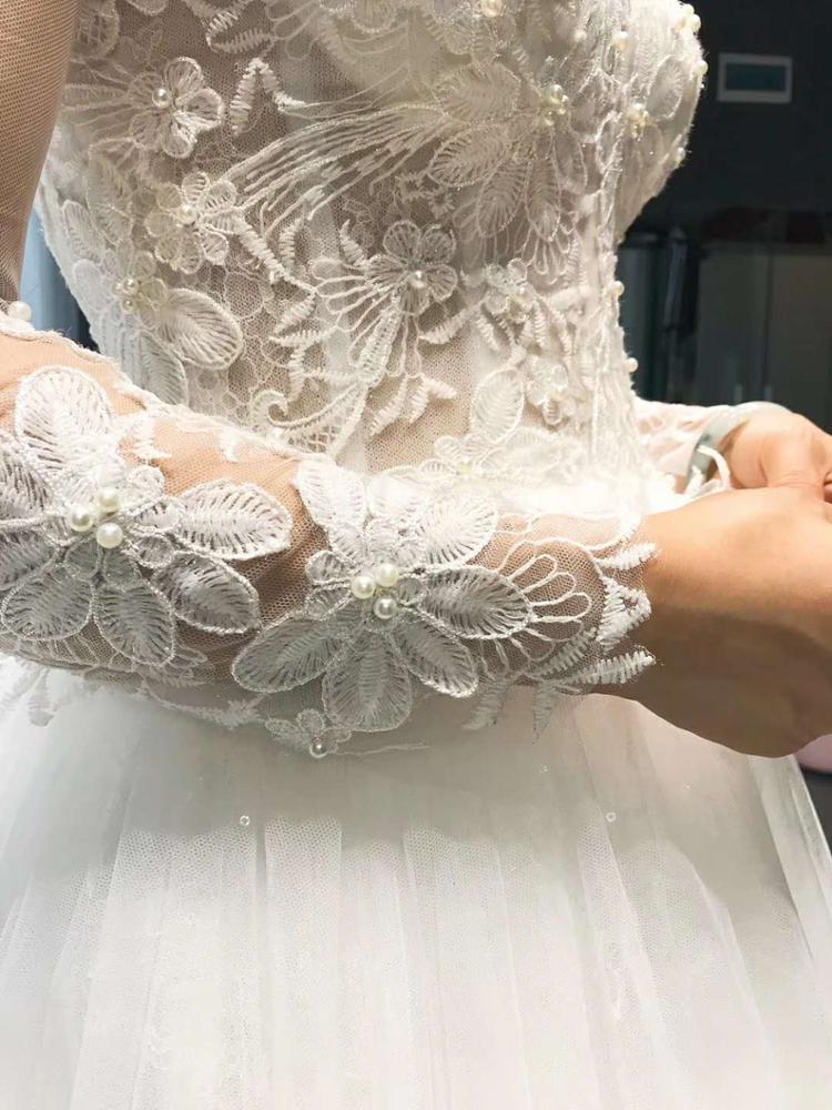 A-line pattern illusion embroidery beading lace up weeding dress Wedding Dress - Image 5