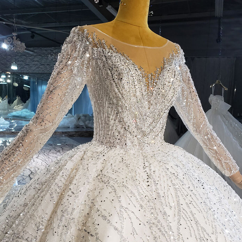 High Quality Long Sleeve Beading Lace Wedding Dress Bridal Gown - Image 5