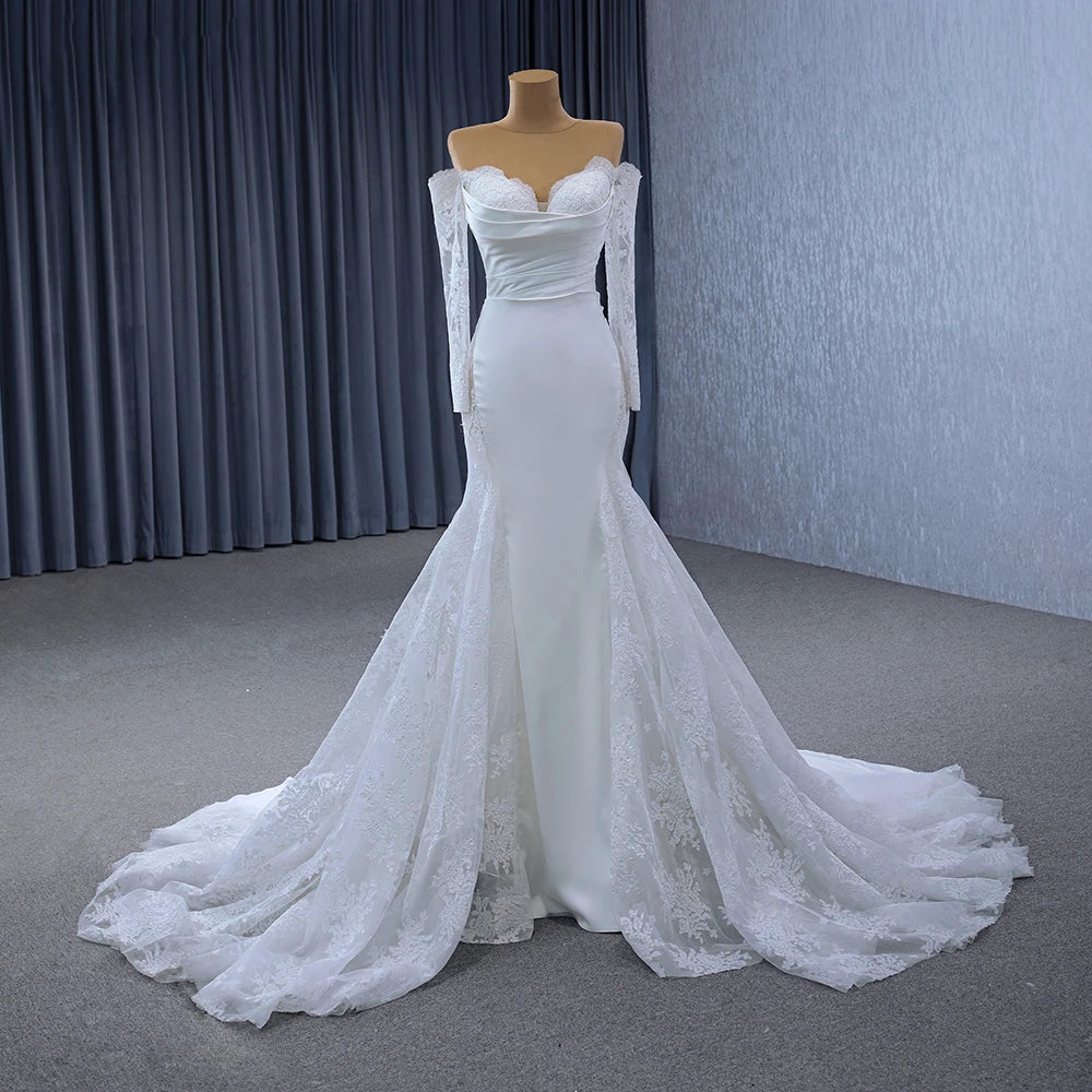 Simplicity Elegant 2024 Bridal Gown Custom Made Mermaid Wedding Dresses Off The Shoulder Long Sleeve Lace