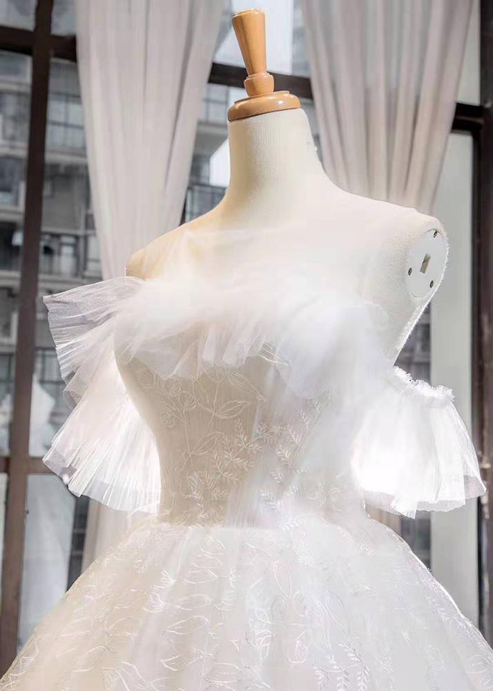 latest gown design ivory ball gowns lace train wedding bridal party dresses