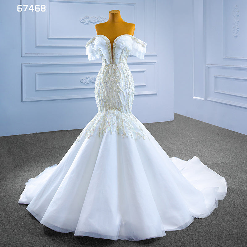 2022 New Ladies Wedding Dresses Luxury Beaded Tube Top Feather Mermaid Wedding Dresses Bridal Dresses
