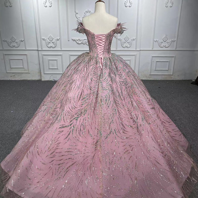 Crystal Lace-up Pearls Ball Gown Evening Party Quinceanera Dress - Image 7