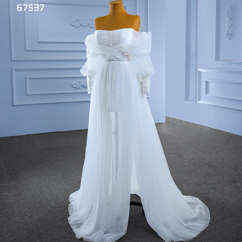2022 Newest Design Tulle  White Lace Fabric Ladies Bridal Wedding Dress