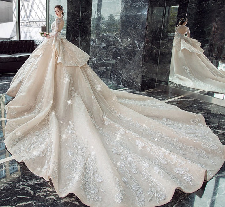 Deep V Neck Women Fashion Bridal Gowns Wedding Dresses With Sleeves - Image 2