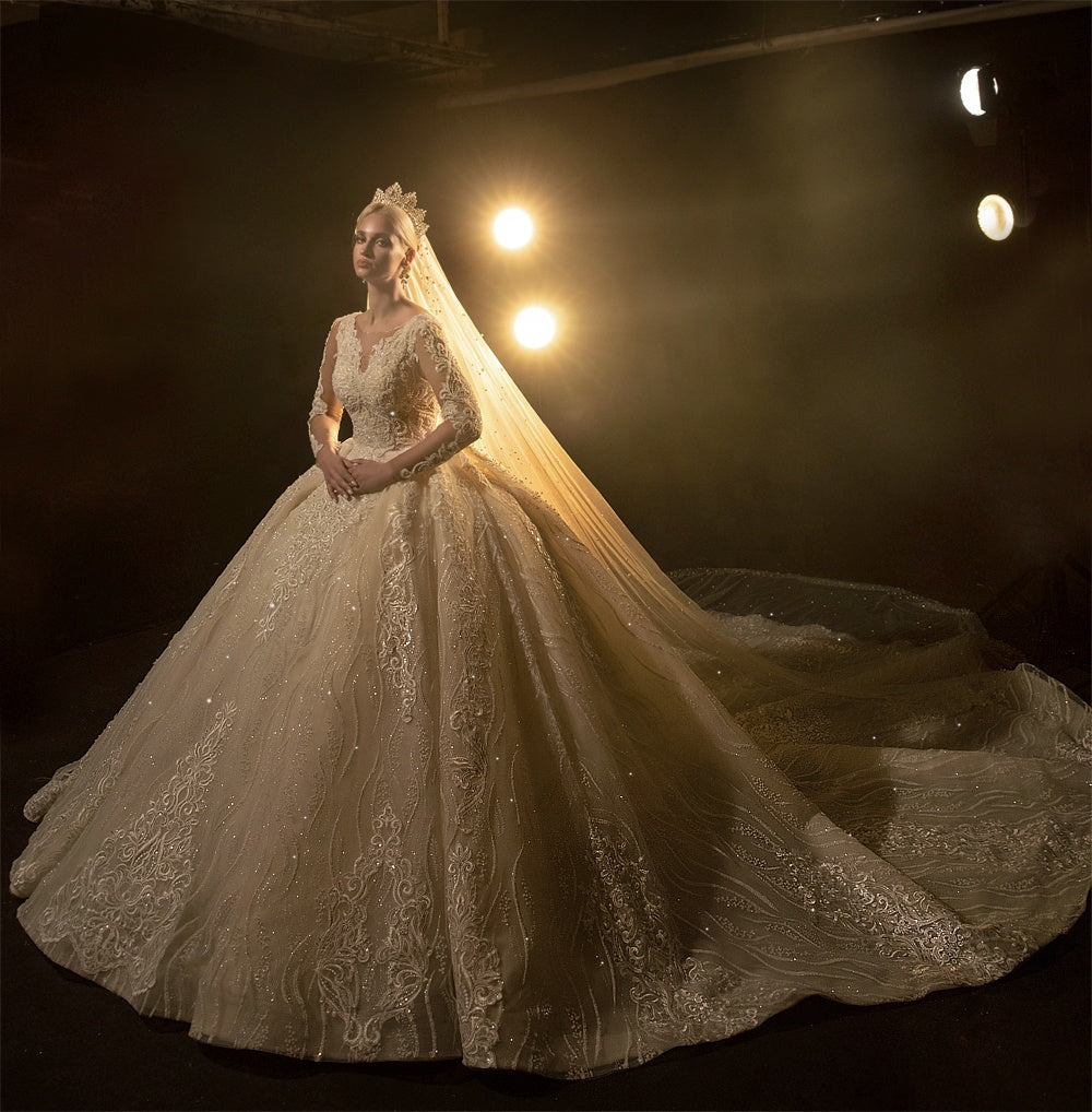 2022 New Wedding Dress Bride Elegant Long Evening Dress Chiffon Tulle Embroidery Luxury High Quality