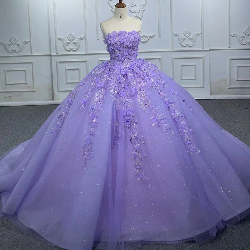 Elegant bandeau applique Western Fabric Dresses In Purple
