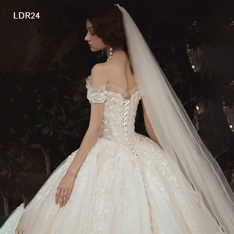 Princess Off Shoulder Luxury Lace Applique Wedding Dress Bridal Gowns - Image 7