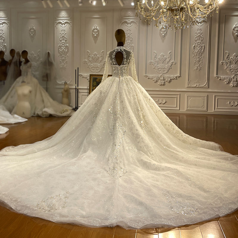 Long Sleeve 3D Flowers Applique Plus Size Ball Gown Vestidos De Novia Wedding Dress - Image 6
