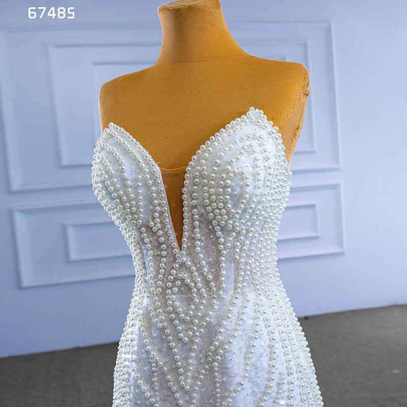 Mermaid Sexy Luxury Beaded White Lace Fabric Bridal Wedding Dress - Image 6