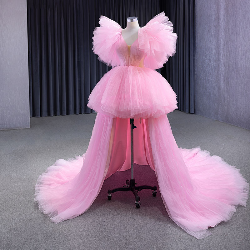 Pink Bridal Bow Chapel Train Evening Dresses - Image 5