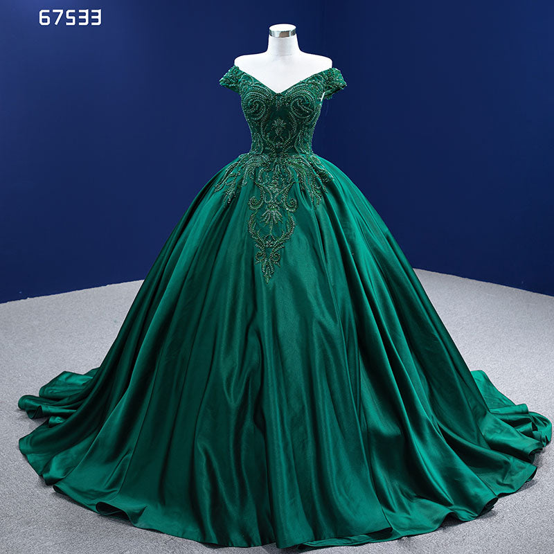 2022 New Green Off Shoulder Evening Dress Elegant Party Dress