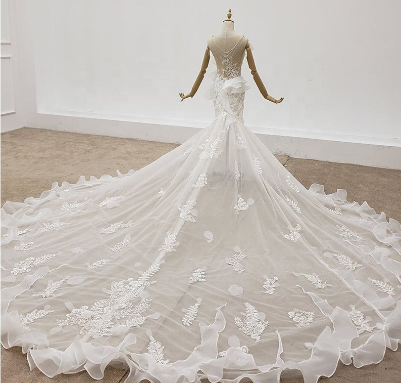Beading Mermaid Wedding Dress With Pattern And Ruffles - Image 3