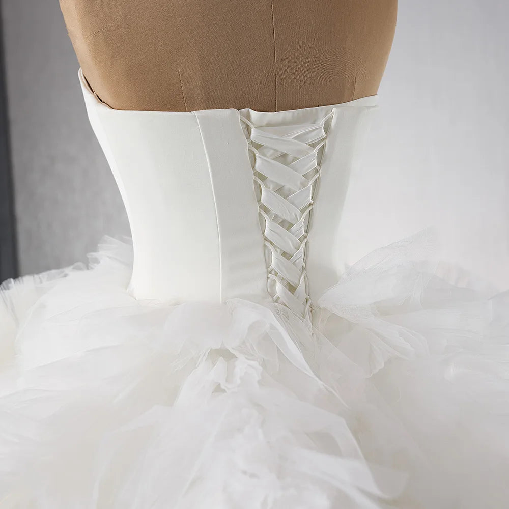 Tulle Beaded Lace Wedding Dress Elegant Luxury Beaded Bridal Satin Wedding Gowns - Image 4
