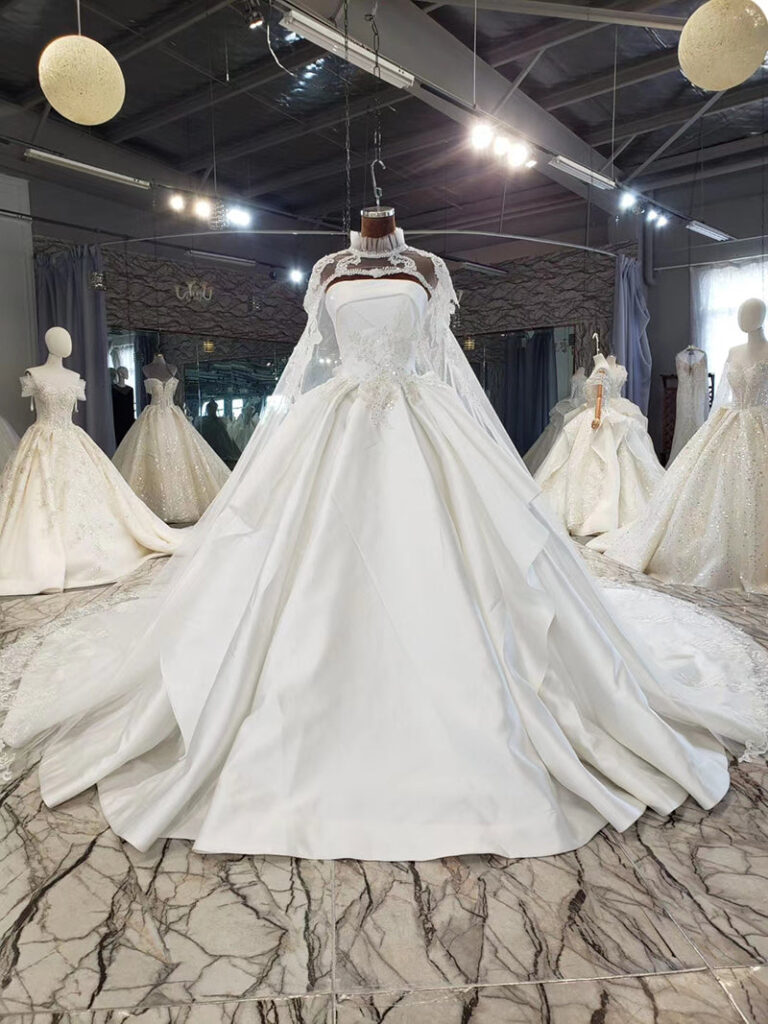 Satin White Lace With Scarf Women Wedding Dress Wedding Gown