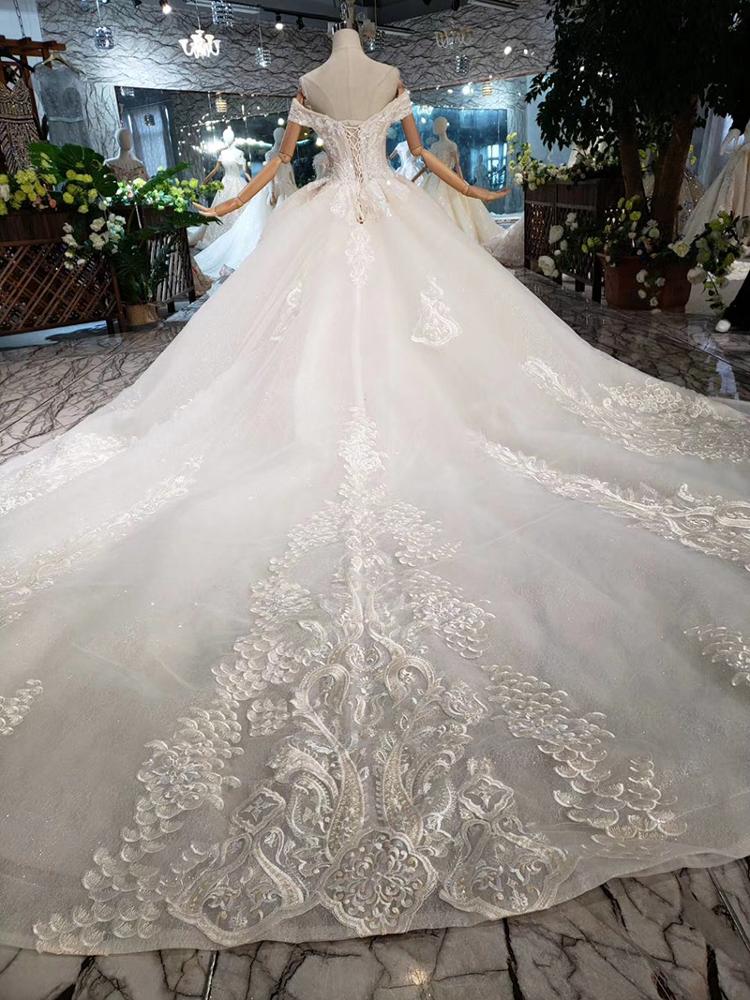 v neck off shoulder glitter fabric wedding dresses - Image 4