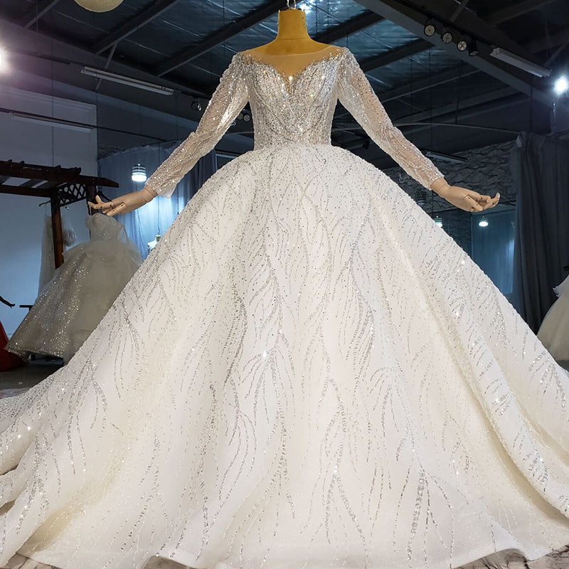 High Quality Long Sleeve Beading Lace Wedding Dress Bridal Gown - Image 8