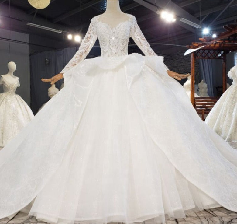 long Sleeve Lace Applique Luxury Wedding Dress