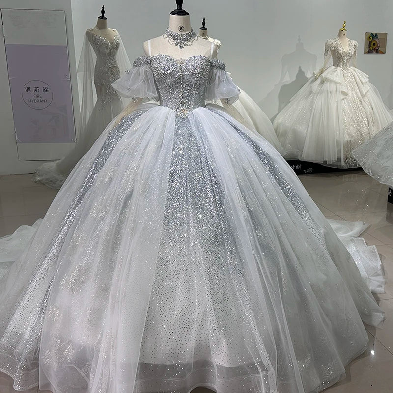 Scoop Short Sleeves Cap sleeve Wedding Dress With Neck Accessories Sequined Wedding Gowns