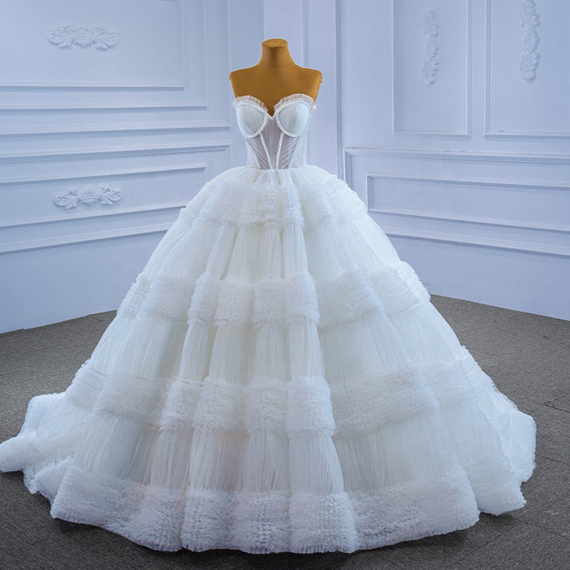 Luxury Strapless Ruffled Lace Beads Sweethurt Loadies Sexy Ball Gown